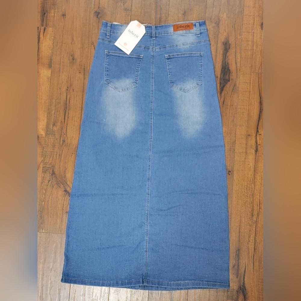 NWT INHERIT CLOTHING COMPANY JESSA VINTAGE WASH BUTTON FRONT LONG DENIM SKIRT - Picture 5 of 5